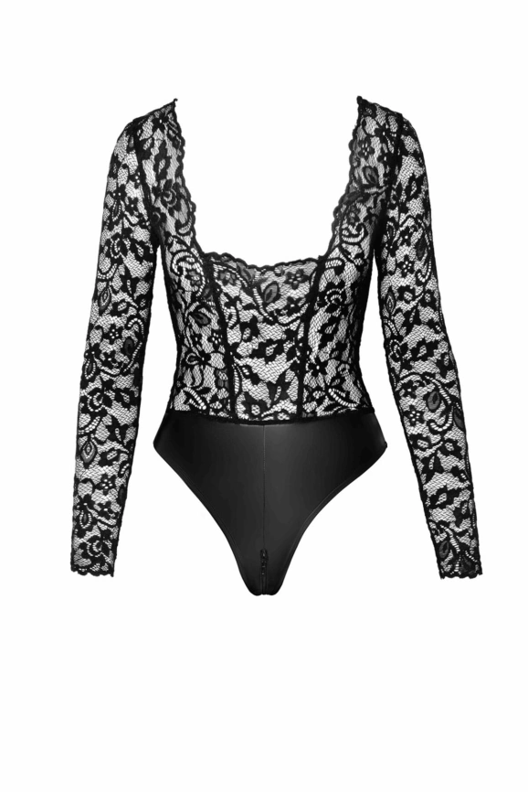 Боди Noir Handmade F296 Psyche, XL, кружево, длинный рукав, низ под латекс, с доступом фото 6