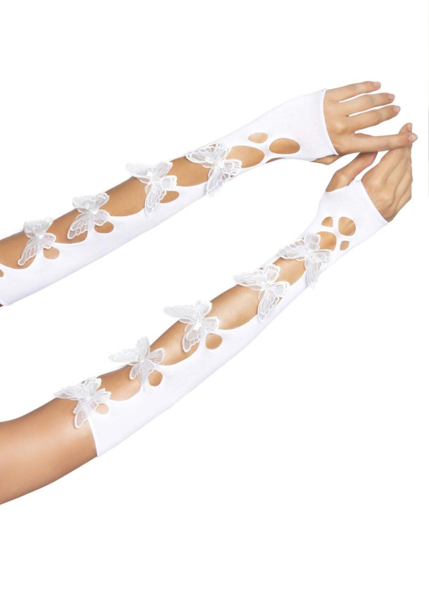 Мітенки Leg Avenue Butterfly applique arm warmers White, метелики	 фото 1