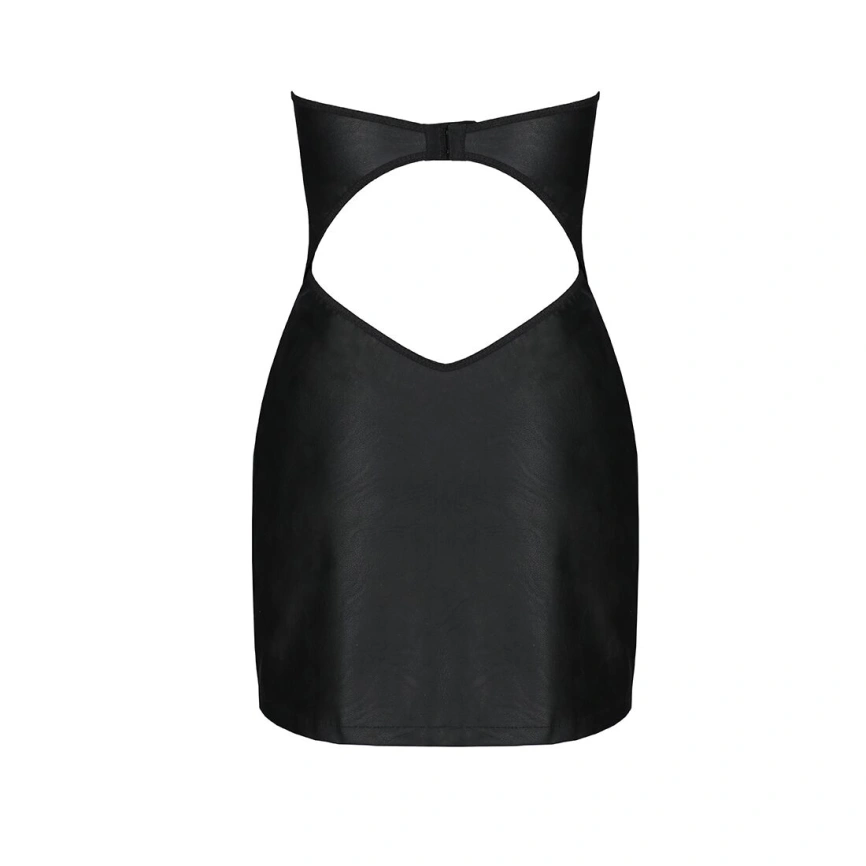 Мини-платье из экокожи Passion CELINE CHEMISE XXL/XXXL, black, шнуровка, трусики в комплекте фото 12