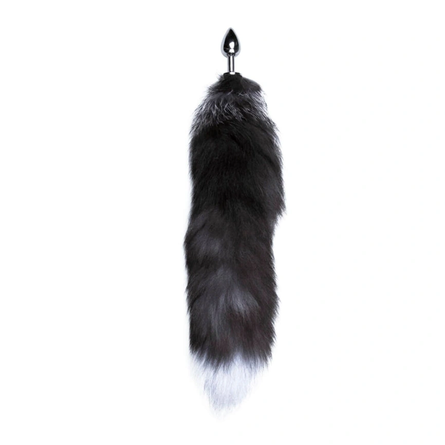Металлическая анальная пробка Лисий хвост Alive Black And White Fox Tail S, диаметр 2,9 см фото 2