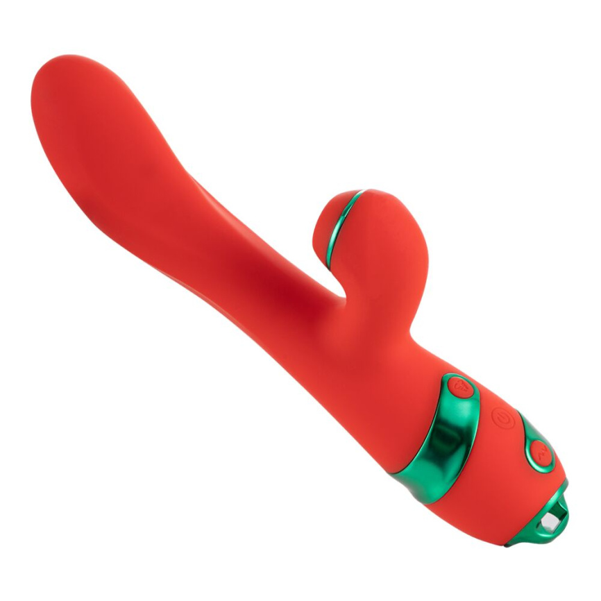 Вібратор-кролик з пульсацією та флогером LOCKINK SEVANDA Whip Vibrating Massage Wand, червоно-зелений фото 5