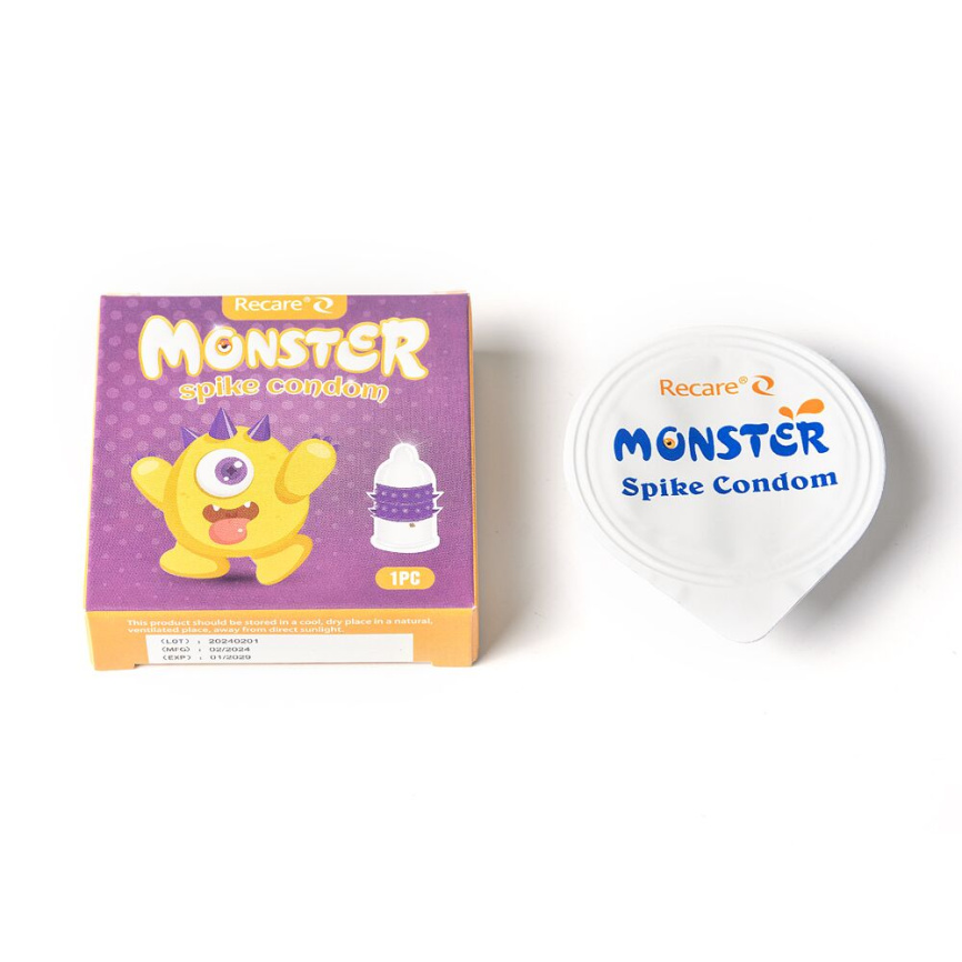 Насадка на член Recare Yellow Monster Spike Condom (презерватив з рядами пухирців та шипів) фото 4