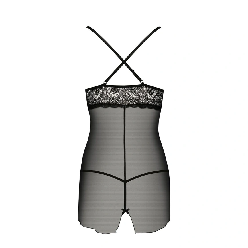 Прозрачная сорочка приталенная Passion QUENTRIS CHEMISE XXL/XXXL, black, трусики фото 10