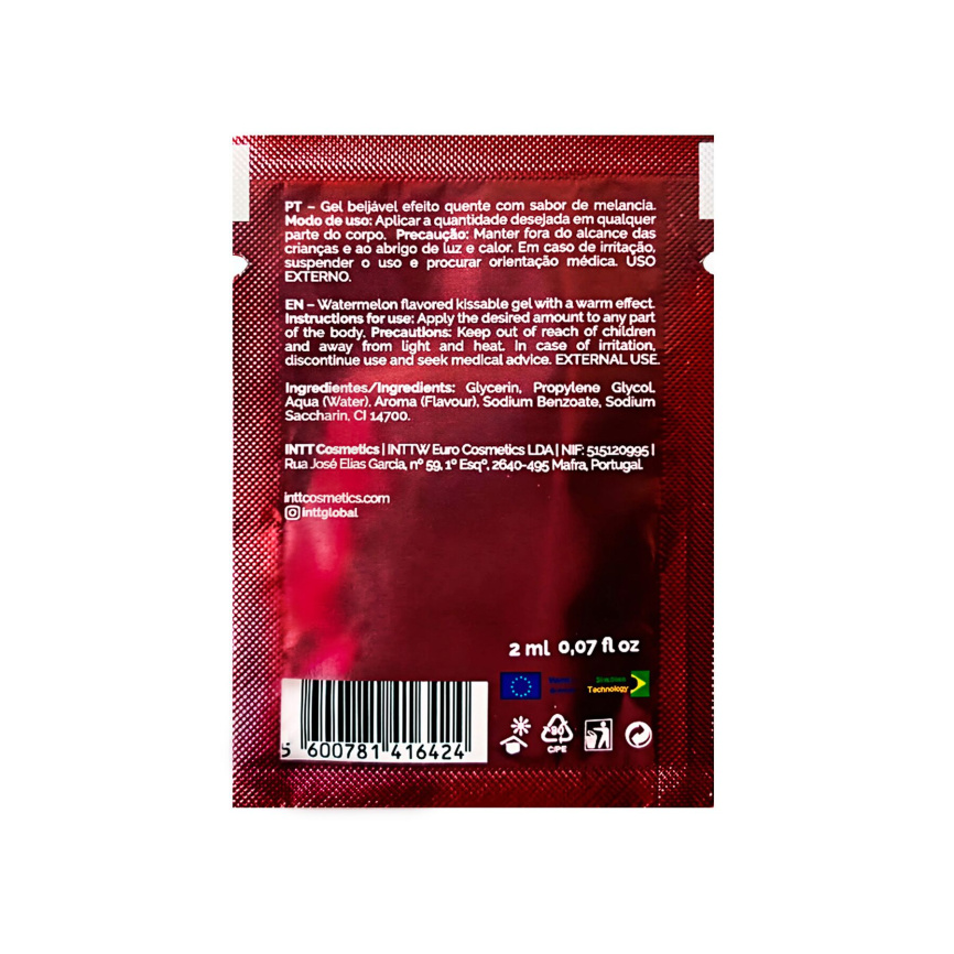 Пробник гелю для оральних пестощів з зігрівальним ефектом INTT Lick Me Kissable Gel Watermelon 2 мл фото 2