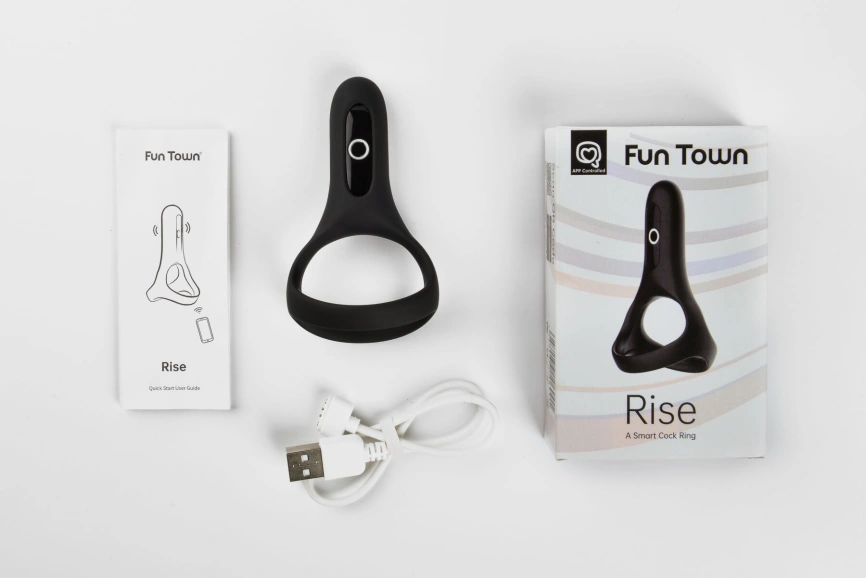 Двойное эрекционное кольцо Fun Town Rise Black, управление со смартфона фото 4