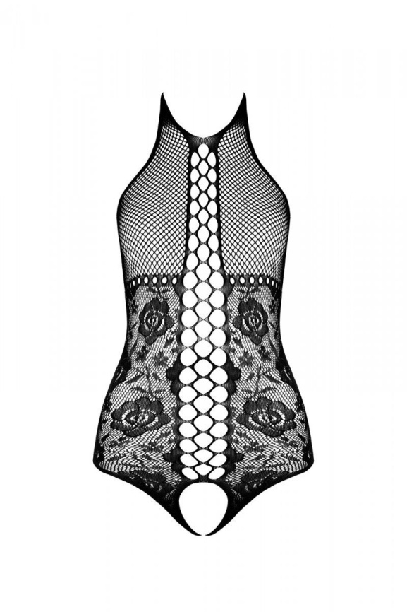 Бодістокінг з імітацією корсетної шнурівки Passion BS094 One Size, black, квітковий візерунок, з дос фото 3