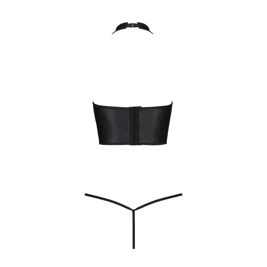 Комплект білизни з відкритими грудьми Passion GENEVIA SET WITH OPEN BRA L/XL black, корсет, стрінги фото 11