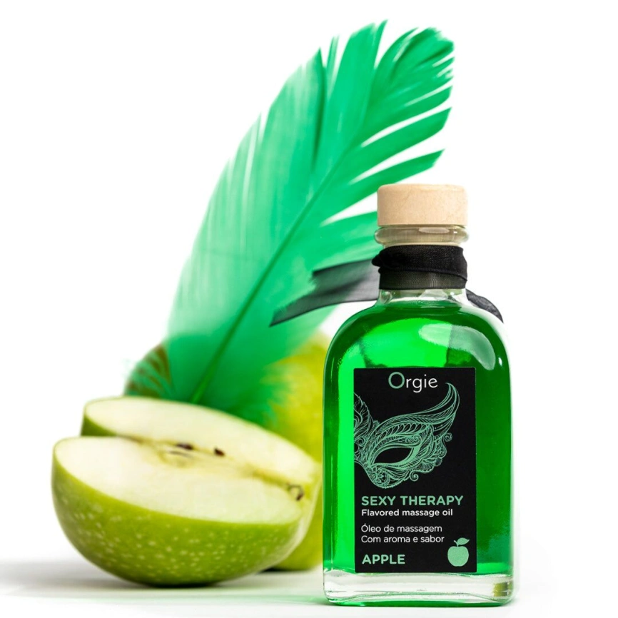 Набор для массажа Orgie – Sexy Therapy Apple (100 мл), съедобное разогревающее масло + перышко фото 4
