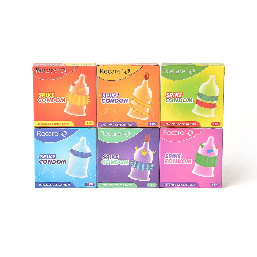 Насадка на член Recare Spike Condom Pink (презерватив з кульками та рядами шипів) фото 9