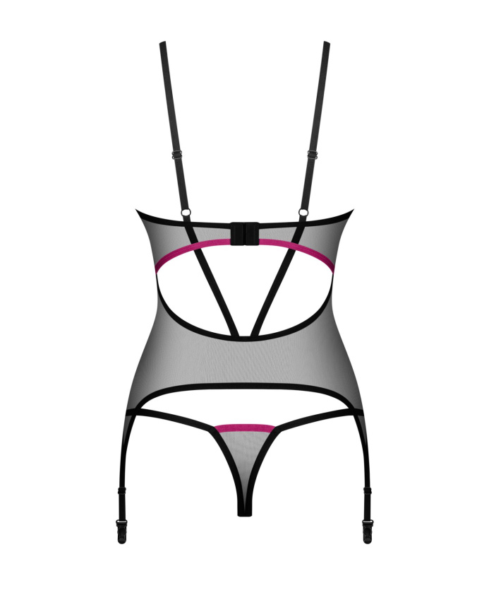 Корсет Obsessive Novenes corset & thong, M/L, прозорий, відкрита спина, стрінги в комплекті фото 5