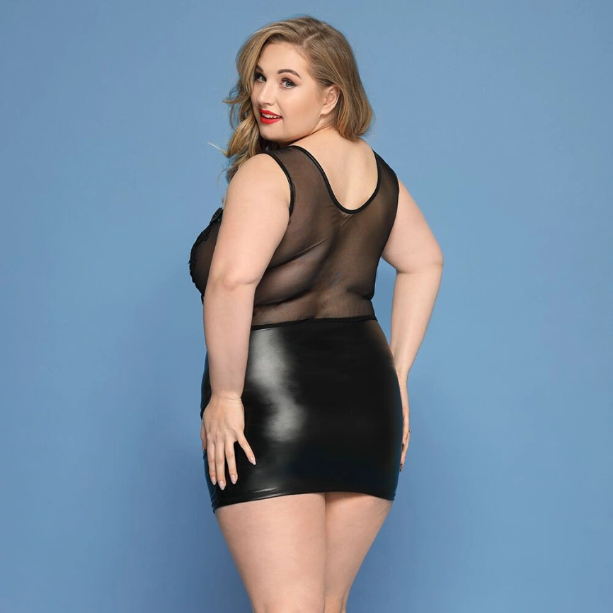 Элегантное платье JSY «Леди София» Plus Size, black, мелкая сетка, вышивка, экокожа фото 2