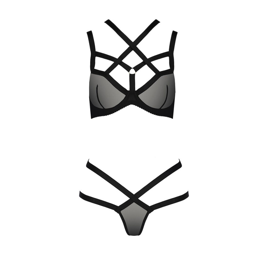 Комплект білизни Passion Exclusive HAGAR SET XXL/XXXL, black, стрепи трусики та ліф фото 5
