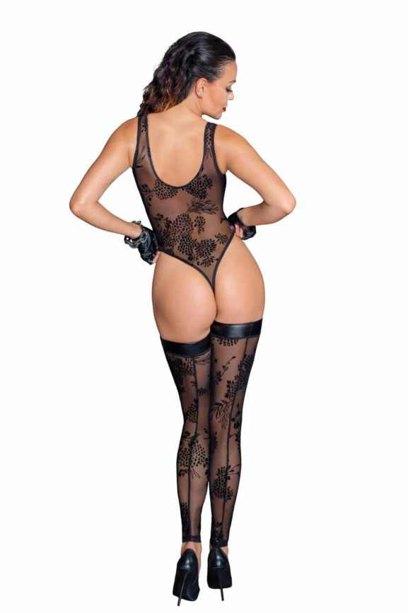 Боді Noir Handmade F242 Tulle body with patterned flock embroidery, M фото 2