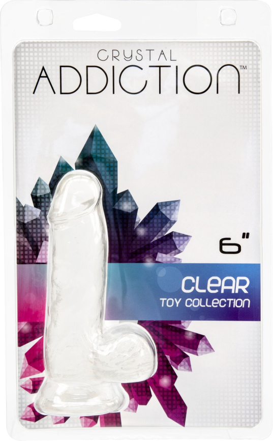 Прозорий фалоімітатор на присосці ADDICTION — Clear Dildo with Balls 6″, віброкуля в подарунок фото 4