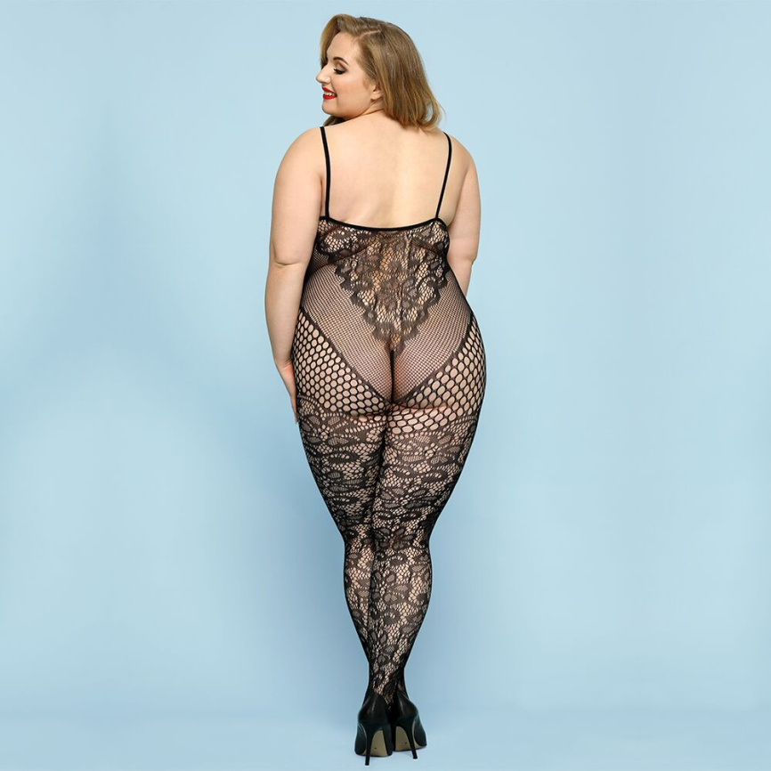 Відвертий бодістокінг JSY «Фатальна Скарлет» Plus Size, Black, імітація боді, мереживо, доступ фото 2
