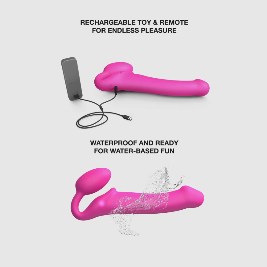 Безремінний страпон з вібрацією Strap-On-Me Vibrating Fuchsia L, діаметр 3,7см, пульт ДК, регульований фото 4