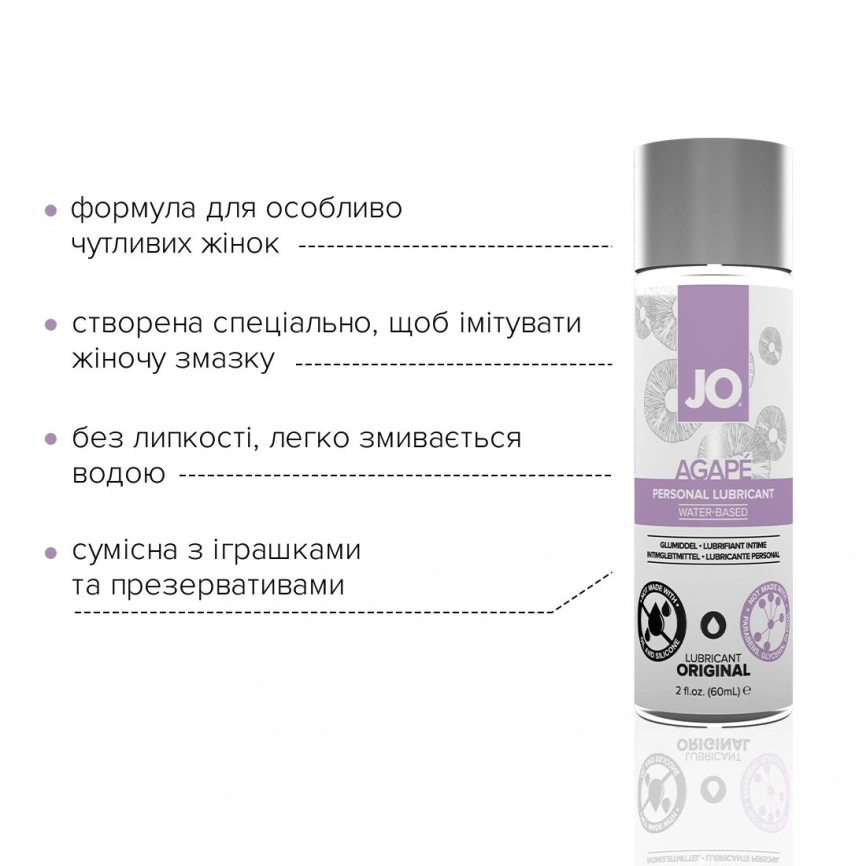 Смазка на водной основе JO AGAPE — ORIGINAL (60 мл) без глицерина, гликоля и парабенов фото 3