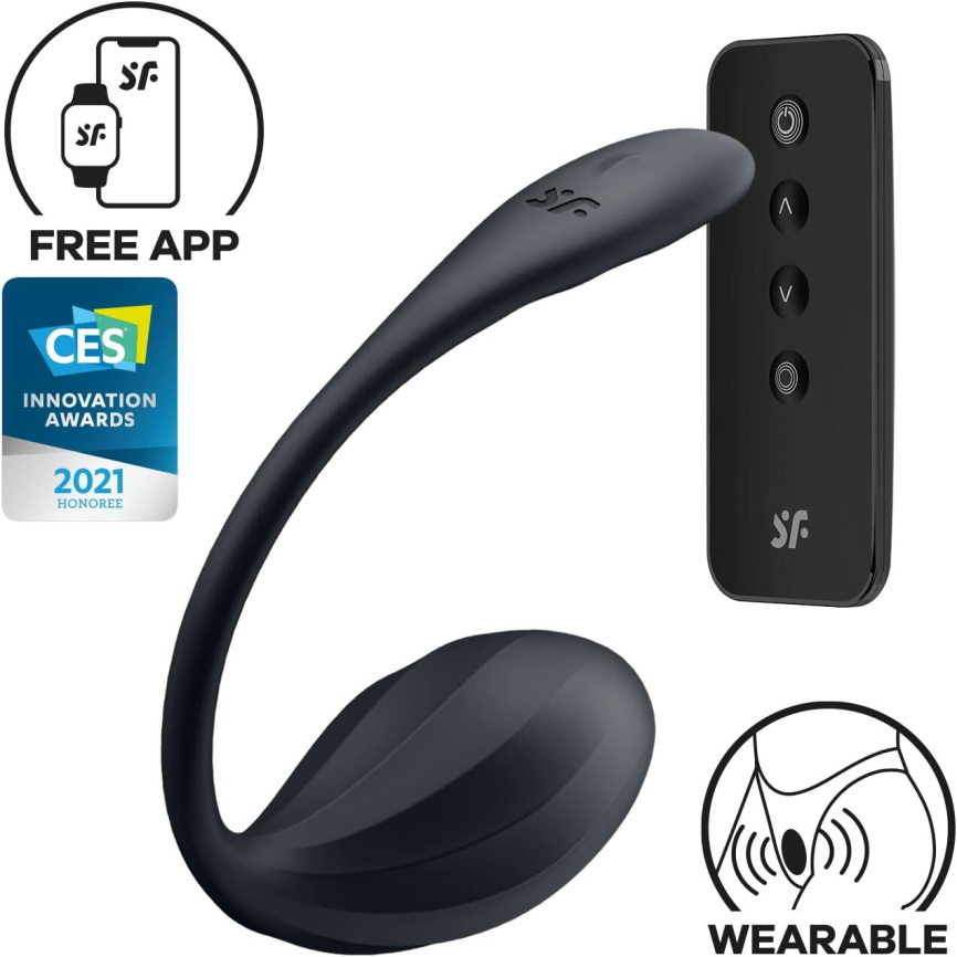 Смарт-віброяйце Satisfyer Ribbed Petal Connect App Black, керування зі смартфона, пульт ДК фото 1
