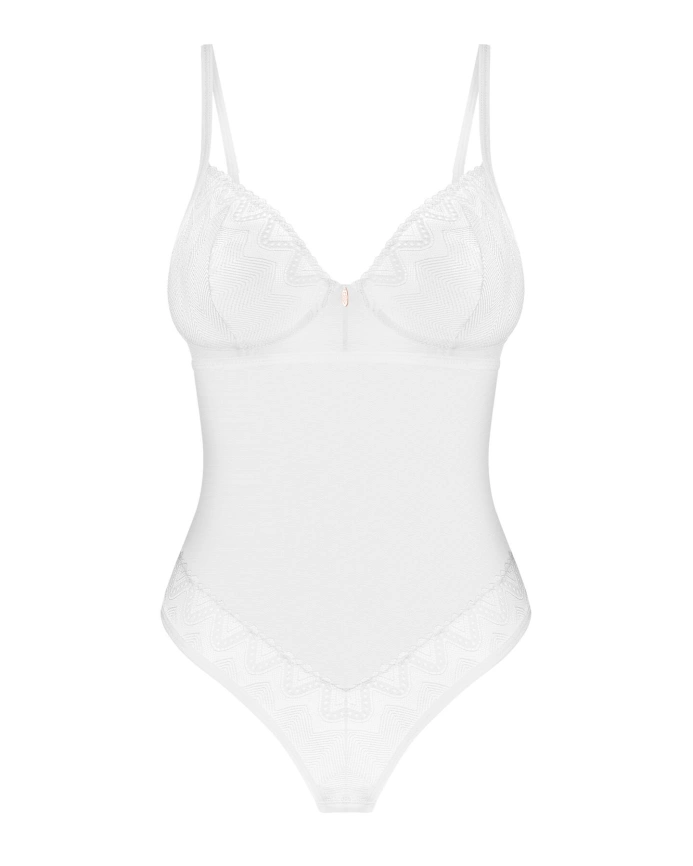 Боди Obsessive Alissium Teddy White, M/L, лиф с мягкой чашкой, высокие вырезы для ног фото 5