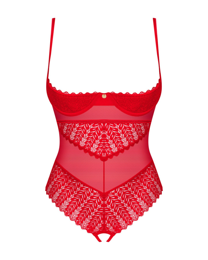 Боді з доступом Obsessive Ingridia crotchless teddy XS/S, червоне, відкриті груди фото 3