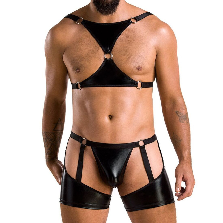 Комплект еротичної чоловічої білизни Passion 047 SET JOHN L/XL Black, труси, портупея фото 7