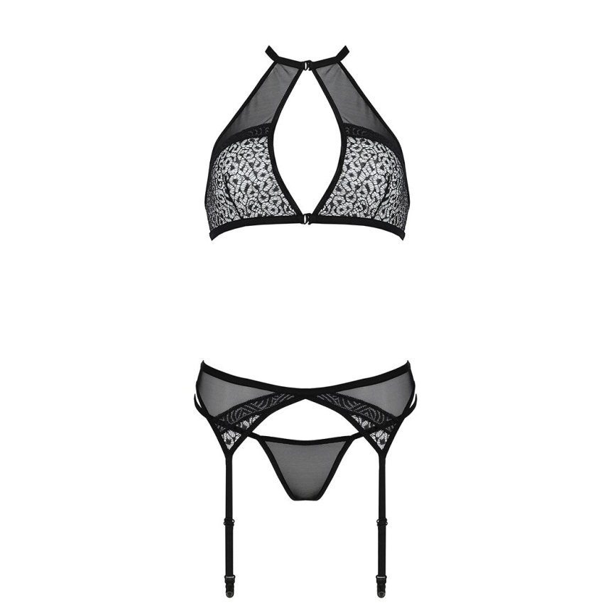 Комплект білизни Passion SATARA SET S/M black, топ, пояс для панчіх, стрінги фото 10