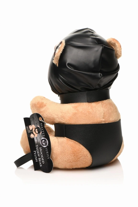 Плюшевый медвежонок HOODED Teddy Bear БДСМ в кожаном капюшоне с поводком, 23x16x12 см фото 3