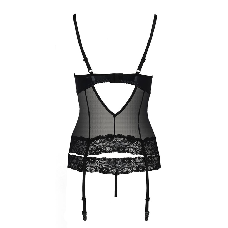 Корсет з відкритими грудьми Passion Exclusive NORTH CORSET S/M, black, пажі, трусики, шнурівка фото 6