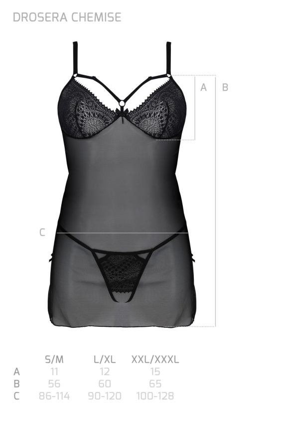 Пеньюар Passion DROSERA CHEMISE black, S/M, мереживний ліф зі стрепами, трусики в комплекті фото 5