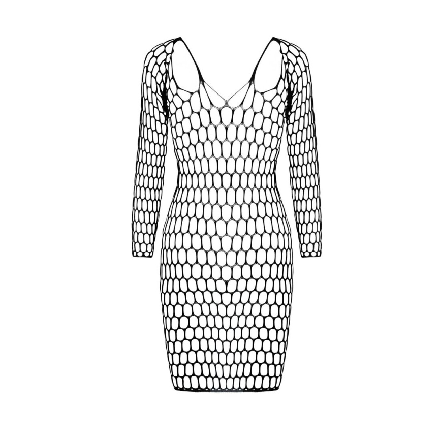 Бодістокінг-сукня з глибоким коміром Passion BS093 black, довгі рукави фото 4