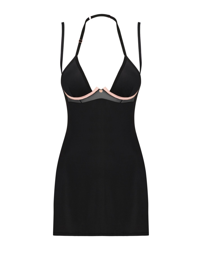 Сорочка Obsessive Selinne chemise & thong XL/2XL Black, стрінги, подвійні бретелі фото 3