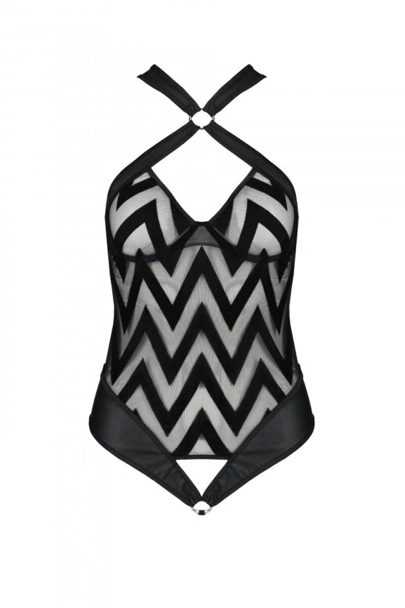 Сетчатый боди с халтером и ритмичным рисунком Passion Hima Body S/M, black фото 6