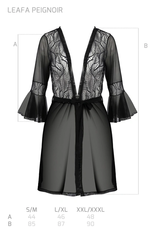 Пеньюар Passion LEAFA PEIGNOIR black, XXL/XXXL, длина чуть выше колена, широкие рукава, завязывается на пояс фото 5