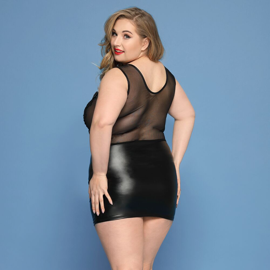 Елегантна сукня JSY «Леді Софія» Plus Size, black, дрібна сітка, вишивка, екошкіра фото 2