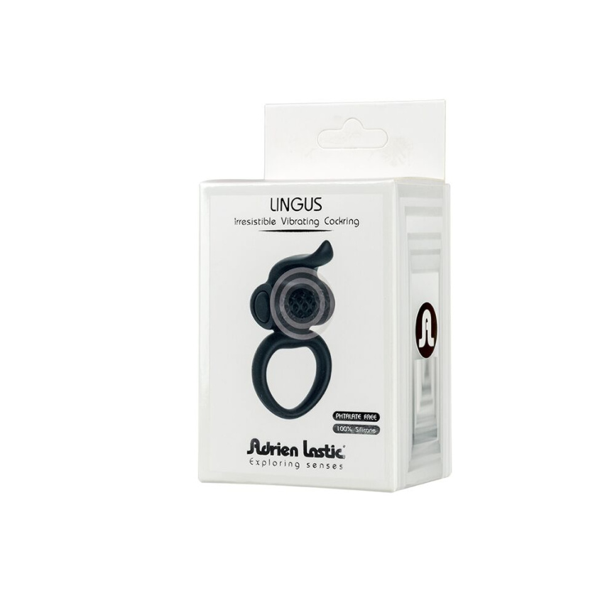 Ерекційне віброкільце Adrien Lastic Lingus Black з язичком і щіточкою для стимуляції клітора фото 4