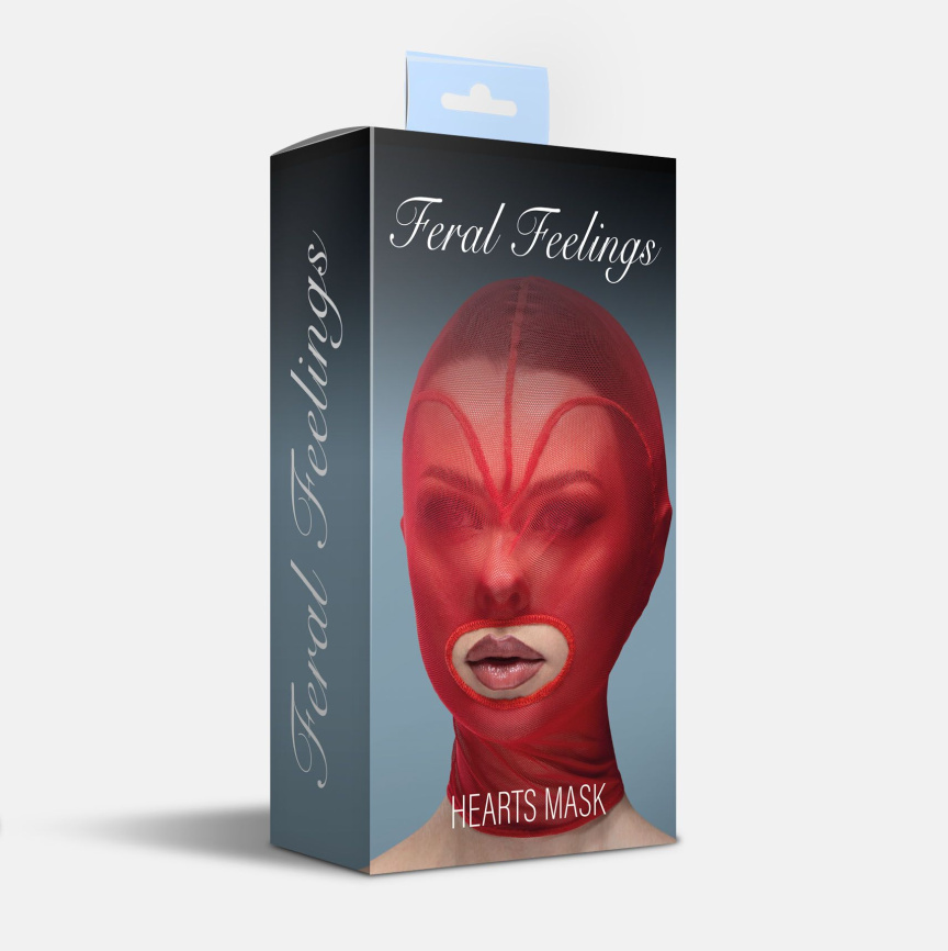 Маска серце сітка з відкритим ротом Feral Feelings - Hearts Mask Red/Red фото 2