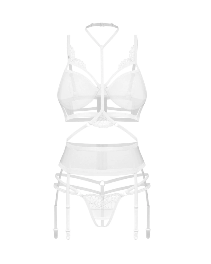Комплект Obsessive Premisis White 3-pcs crotchless set 2XL/3X фото 2