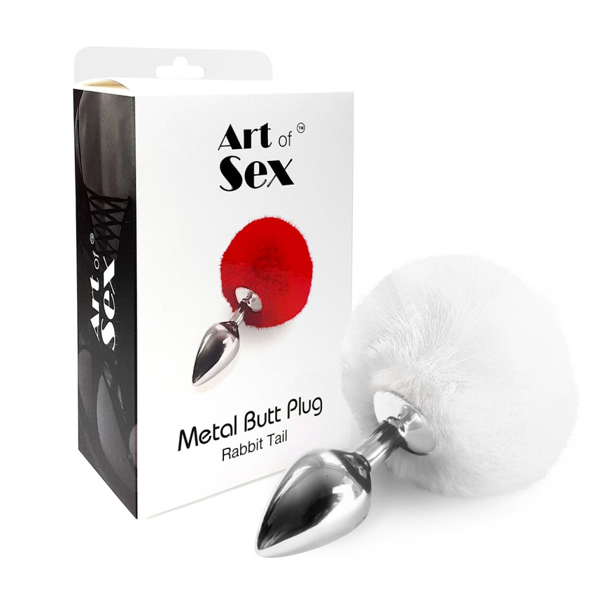 Металева анальна пробка М Art of Sex - Metal Butt plug Rabbit Tail White, діаметр 3,4 см фото 3