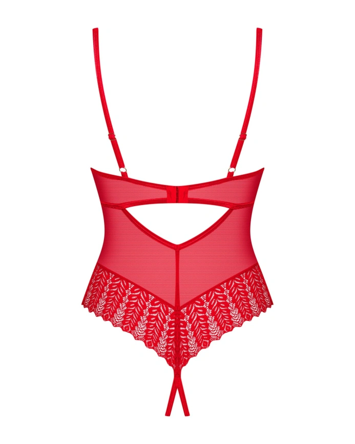 Боди с доступом Obsessive Ingridia crotchless teddy XS/S, красное, открытая грудь фото 4