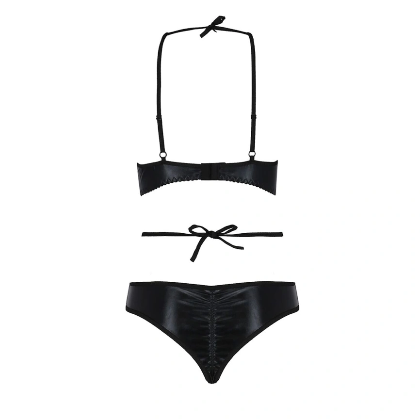 Комплект белья Passion Exclusive NAVEL SET L/XL, black, трусики и лиф с элементами под латекс фото 8