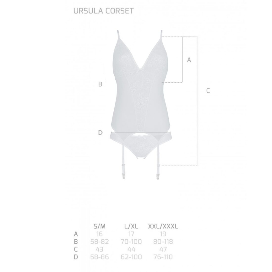 Корсет із пажами, трусики з ажурним декором та відкритим кроком Passion URSULA CORSET L/XL, white фото 5