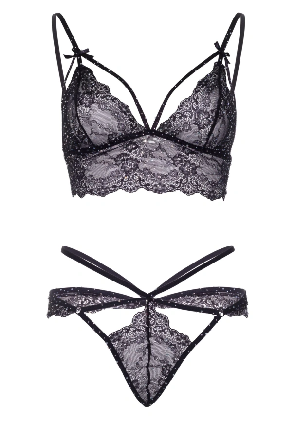 Эротический комплект со стрепами и стразами Leg Avenue Ready Or Not M Black, бра + стринги фото 5