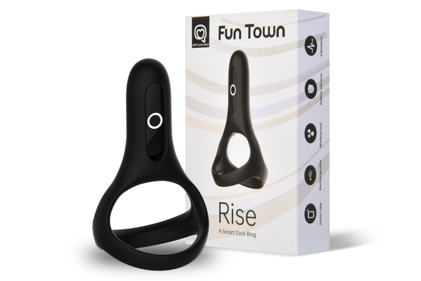 Подвійне ерекційне кільце Fun Town Rise Black, керування зі смартфона фото 1