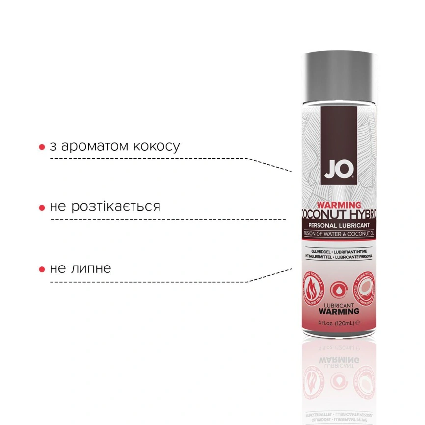 Разогревающая смазка-крем с кокосовым маслом JO Coconut Hybrid WARMING (120 мл) белая фото 7