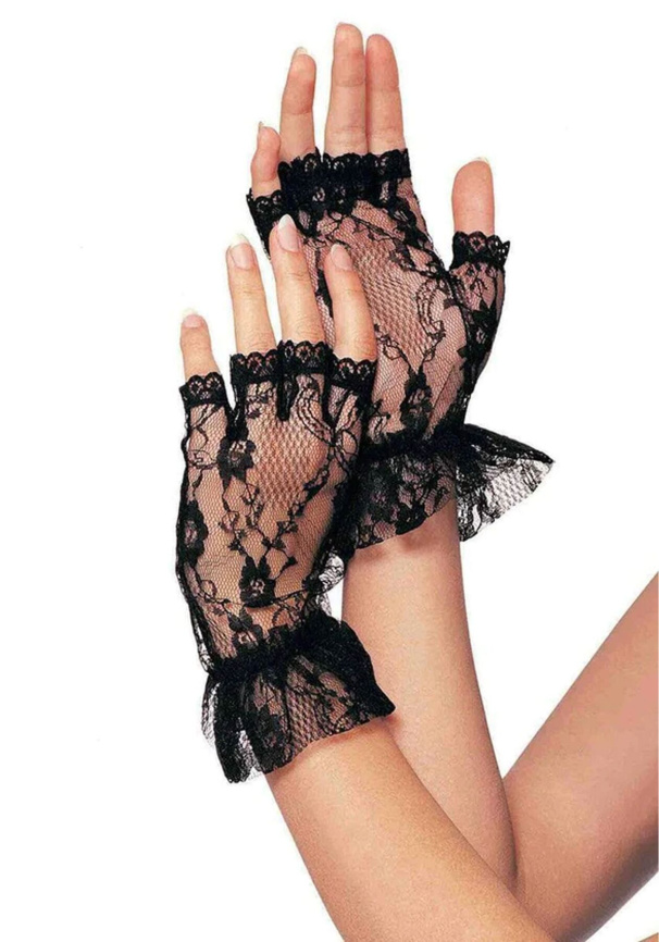 Короткі рукавички-гловелети Leg Avenue Wrist length fingerless gloves, One Size, чорні, сітка фото 1