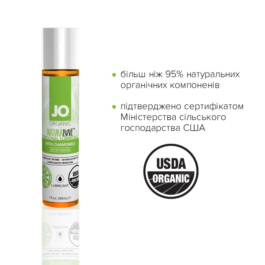Змазка на водній основі JO NATURALOVE — ORGANIC (30 мл) з екстрактом листя агави та ромашки фото 4