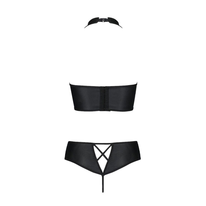 Комплект з екошкіри Passion NANCY BIKINI 4XL/5XL black, бра та трусики з імітацією шнурівки фото 8