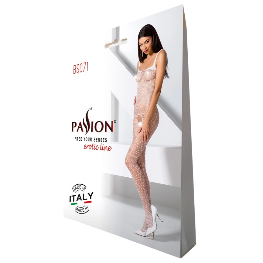 Бодистокинг Passion BS071 white, комбинезон на бретелях фото 12