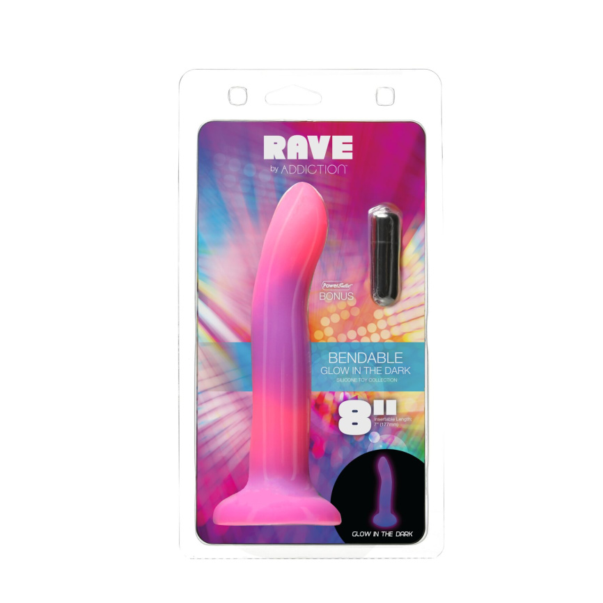 Фалоімітатор, що світиться в темряві, ADDICTION Rave 8″, Glow in the Dark Dildo Pink Purple, 20,3 см фото 8