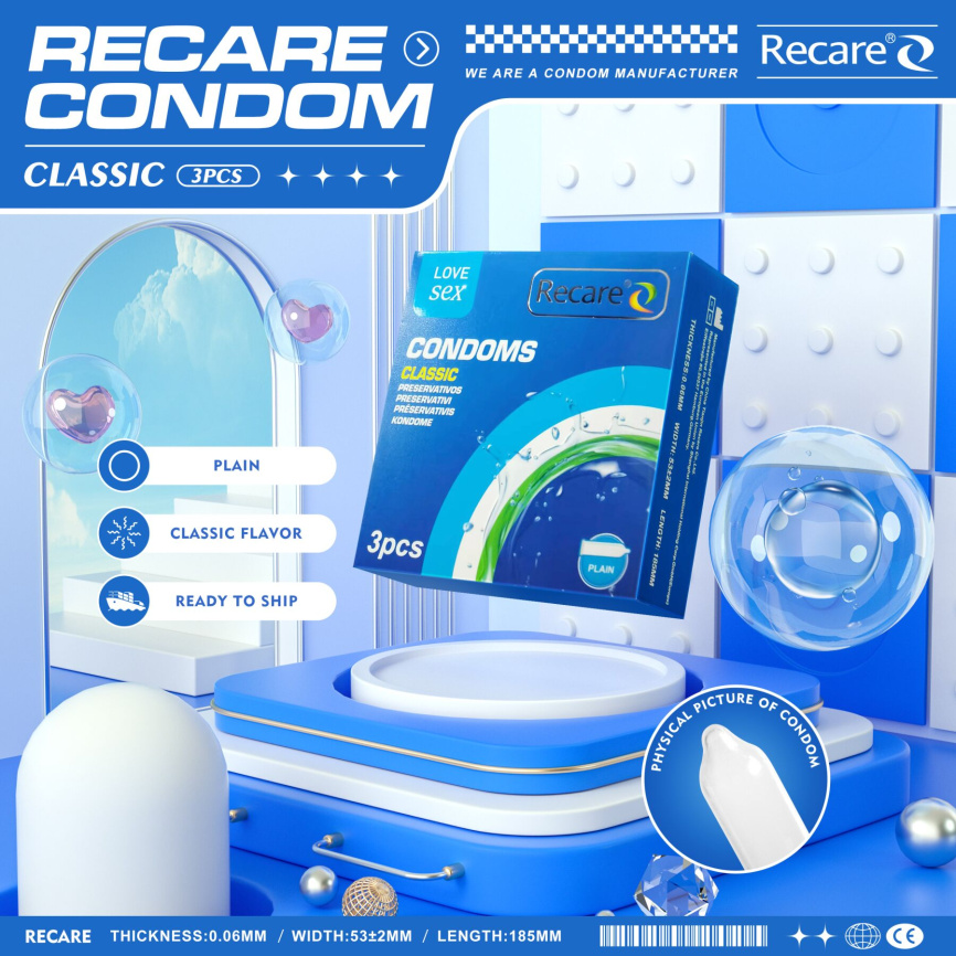 Презервативи Recare Classic Condoms 3 шт, класичні фото 5